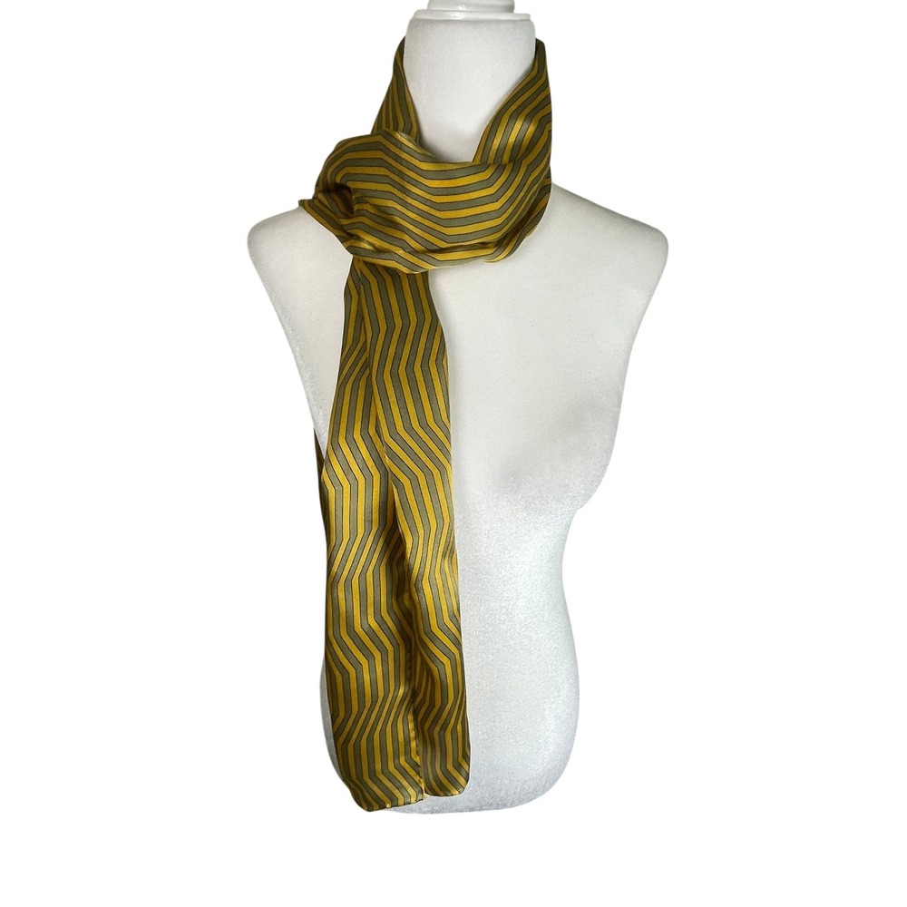 Symphony Designs NWT Silk Scarf Mustard Yellow Gray Chevron Stripe Oblong Wrap
